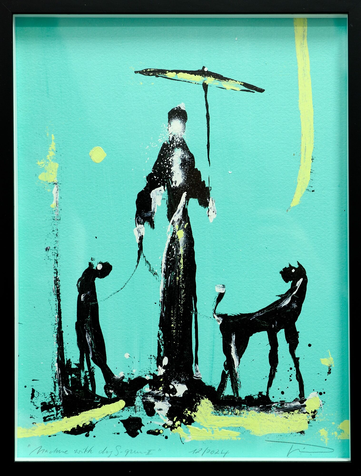 Picture "madame-with-dogs-2-green" (2024) (Unique piece) by Lars Teichmann