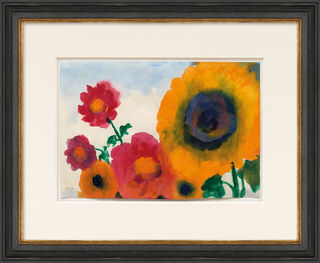 Bild "Rotgelbe Sonnenblume und Sommerblumen" (um 1930) (Unikat)